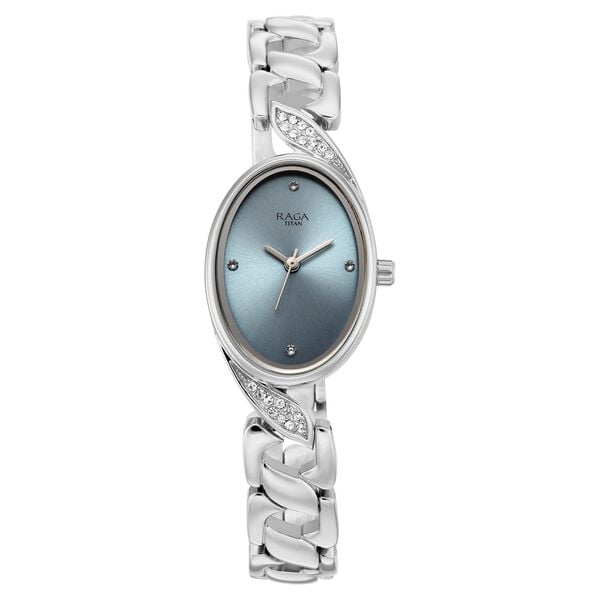 Titan 95480SM01 Raga Showstopper Quartz Analog Watch with Blue Dial and Silver Metal Strap for Women 22mm