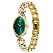 Titan 95480YM01 women's watch with golden strap and specially shaped case