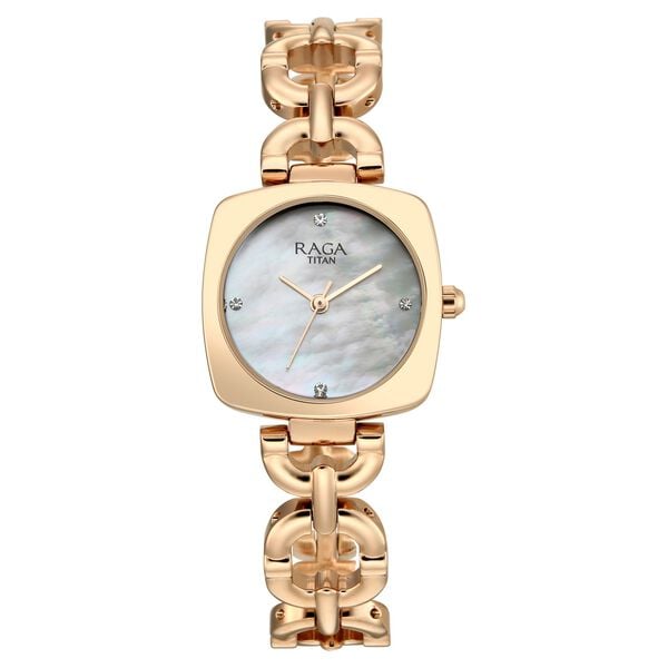 Titan 95481WM01 Raga Showstopper Quartz Analog Watch with Mother of Pearl Dial and Rose Gold Metal Strap for Women 25mm