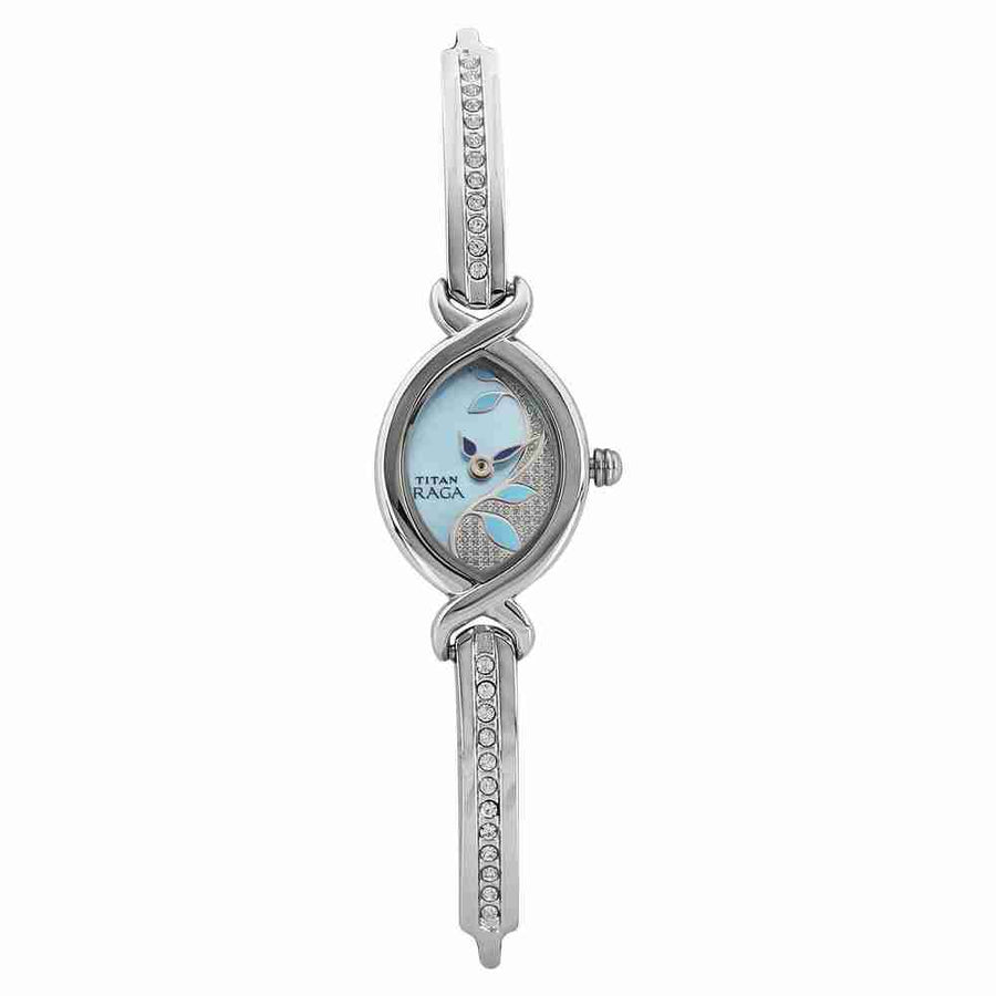 Titan 2251SM01 Raga Blue Dial Quartz Analog Silver Metal Strap Watch for Women 16.6mm