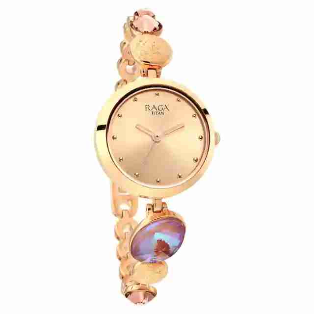 Titan 2606WM08 Raga Moments of Joy Mother of Pearl Dial Quartz Analog Rose Gold Metal Strap Watch for Women 28mm