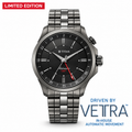 Titan 10076QM01 Vetra Limited Edition Dualis GMT Automatic Analog Watch with Black Dial and Grey Stainless Steel Strap for Men 42mm