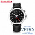 Titan 10076SL02 Vetra Limited Edition Dualis GMT Automatic Analog Watch with Black Dial and Black Leather Strap for Men 42mm