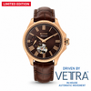 Titan 10076WL01 men's Vetra automatic watch with maroon dial and brown leather strap, front product view