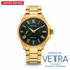 Titan 10076YM02 men's Vetra automatic watch with green dial and golden stainless steel strap, front product view