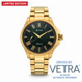 Titan 10076YM02 Vetra Limited Edition Atrium Offset Seconds Automatic Analog Watch with Green Dial and Golden Stainless Steel Strap for Men 42mm