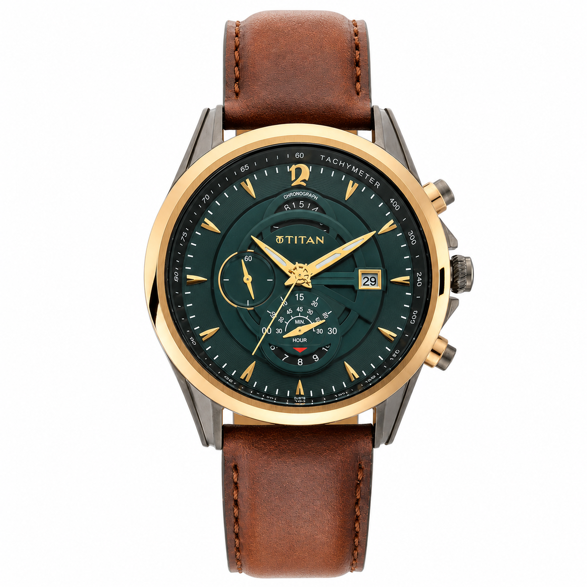 Titan 1830KL02 Maritime Green Dial Chronograph Leather Strap Watch for Men 46mm