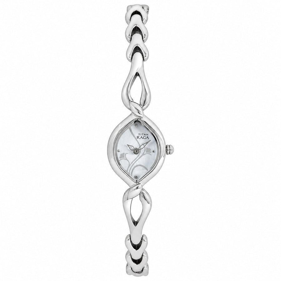 Titan 2455SM01 Raga Silver Dial Quartz Analog Special-Shaped Metal Strap Watch for Women 17.5mm