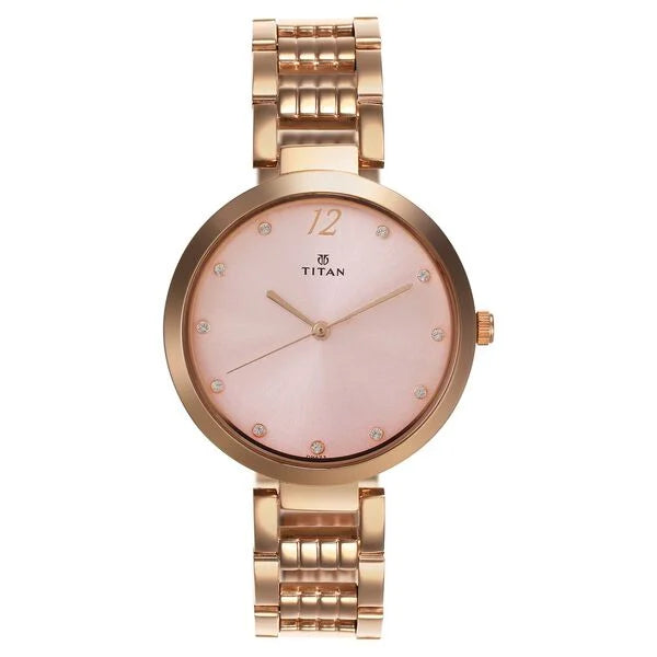 Titan 2480WM03 Sparkle Pink Dial Quartz Analog Rose Gold Stainless Steel Strap Watch for Women 35mm