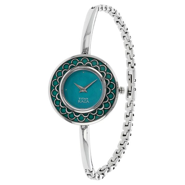 Titan 2530SM01 Raga Kitsch Blue Dial Quartz Analog Silver Metal Strap Watch for Women 30mm
