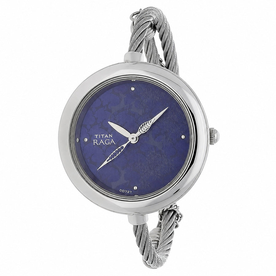 Titan 2532SM01 Raga Garden of Eden Blue Dial Quartz Analog Stainless Steel Strap Watch for Women 31.7mm