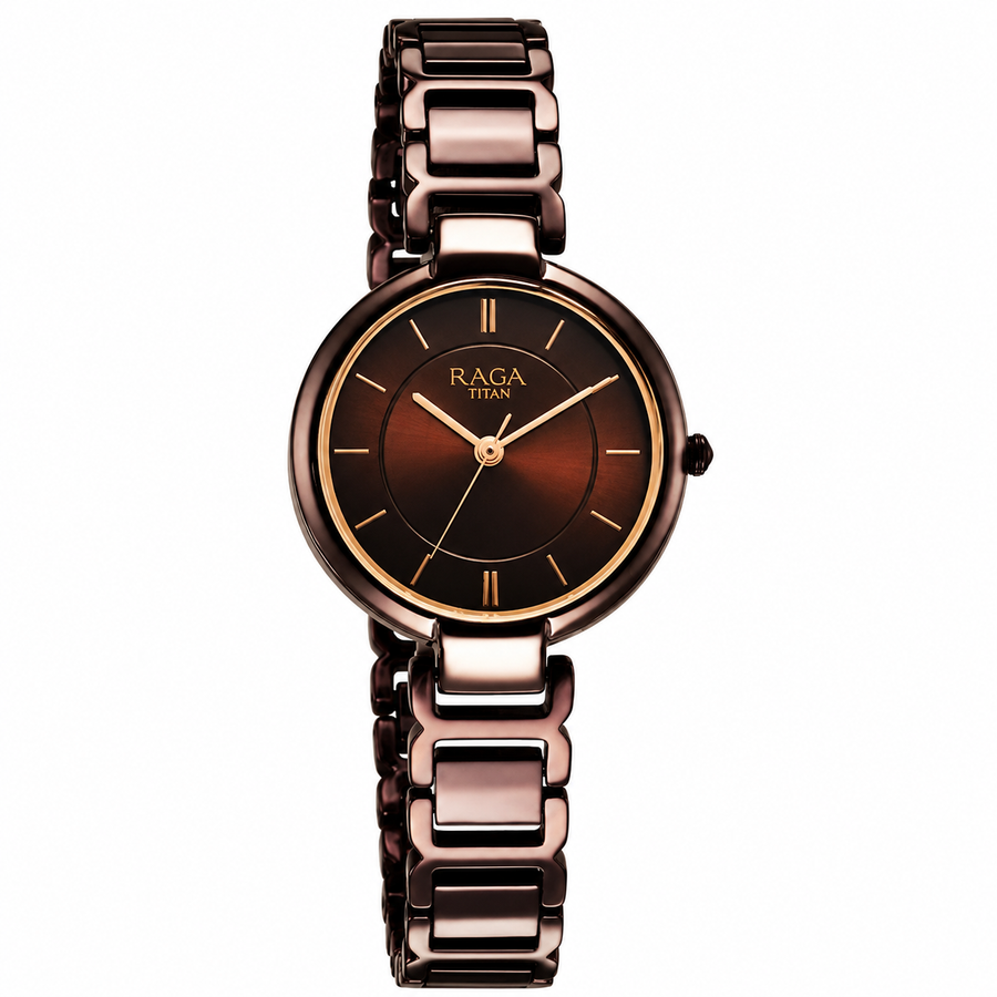 Titan 2608QM02 Raga Delight Brown Dial Quartz Analog Metal Strap Watch for Women 29mm