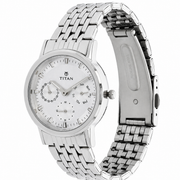 Titan Quartz Analog with Day and Date Silver Dial Stainless Steel Strap Watch for Women