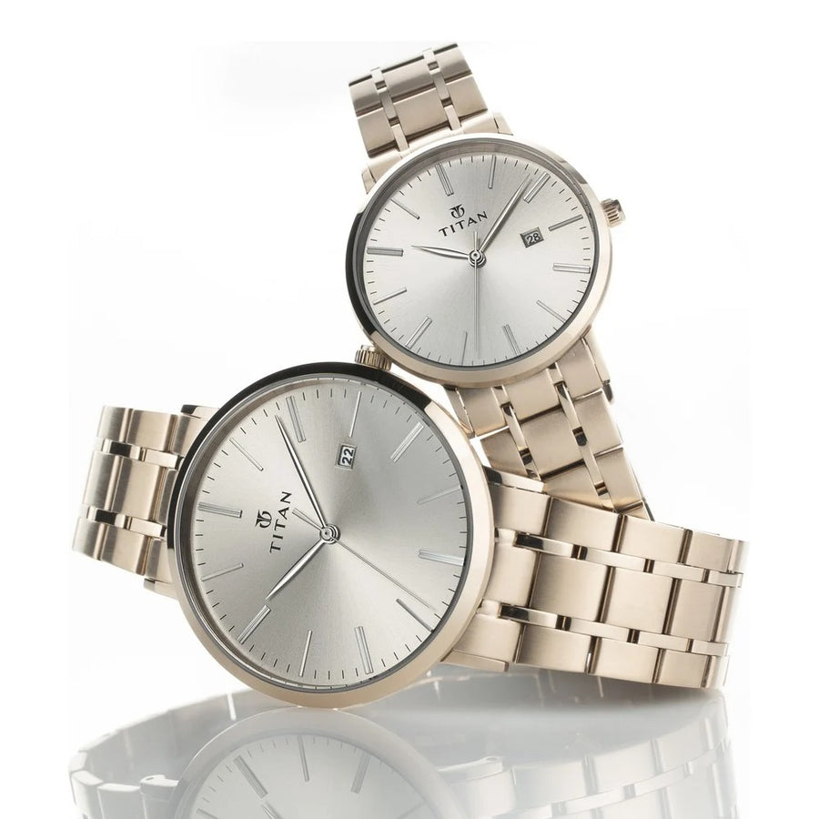 Titan 9400294202WM01 Bandhan Couple 3 Hands w/ Date Quartz Watch 40.8mm + 31.8mm