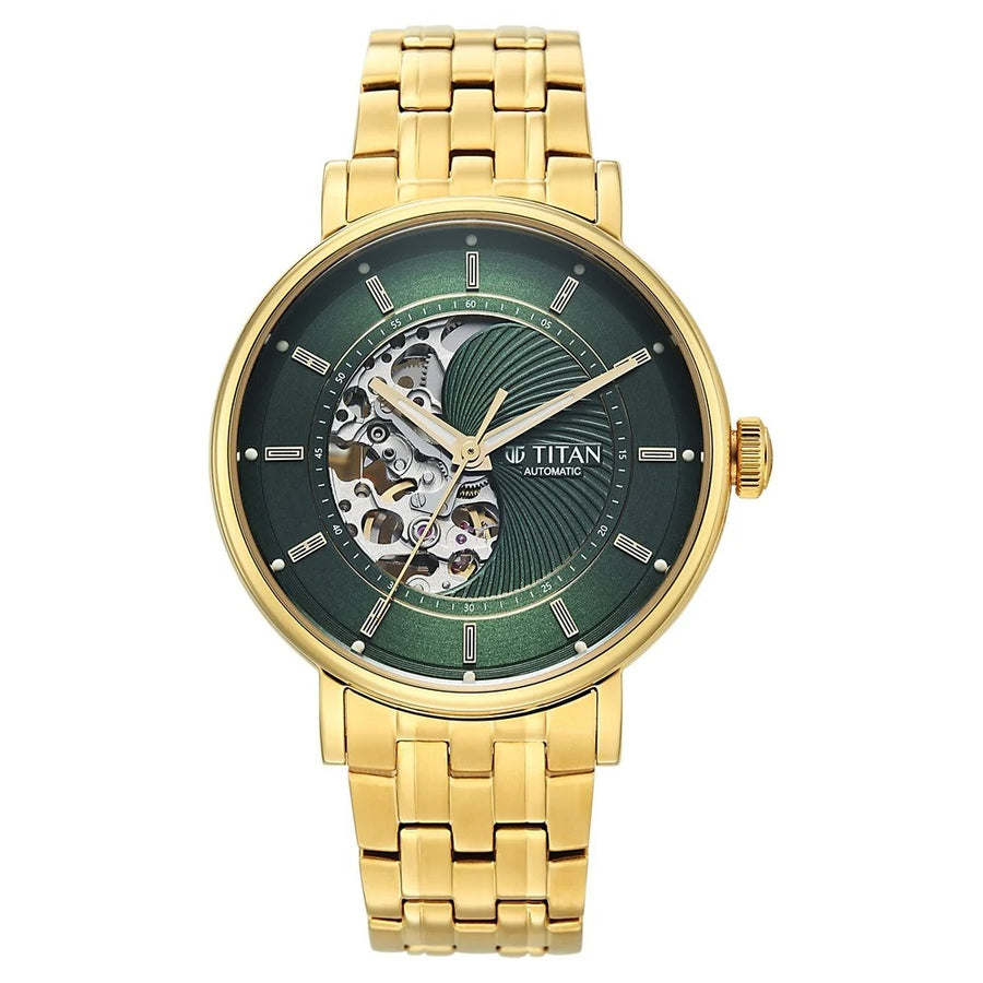 Titan 90222YM01 Ying Yang Skeletal Men 3 Hands Automatic Watch 42mm