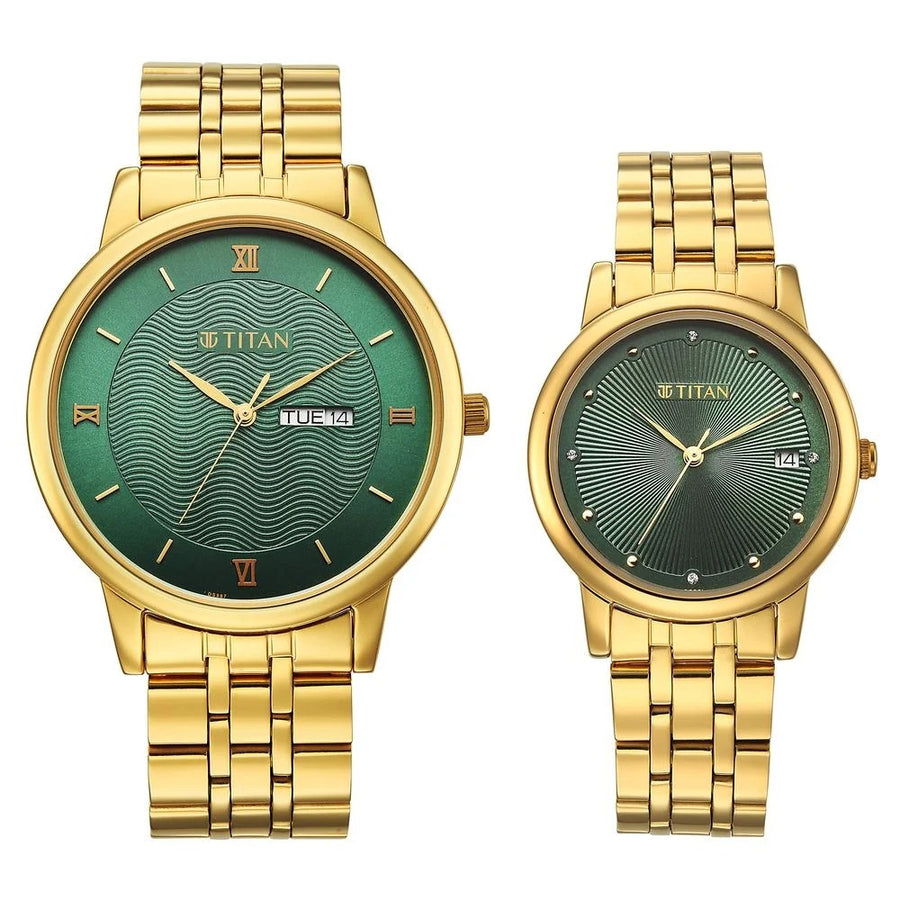 Titan 19672967YM01 Bandhan Eternal Pair Couple 3 Hands w/ Date Quartz Watch 42mm + 32.5mm