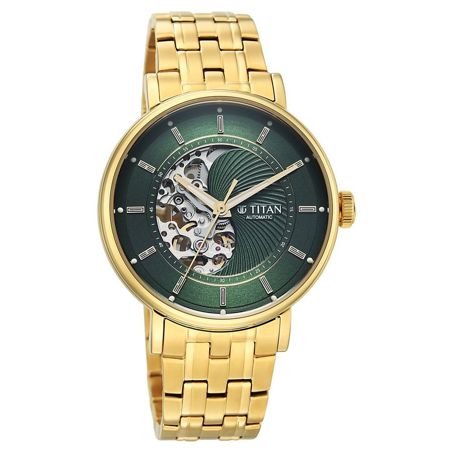 90222YM01 Ying Yang Skeletal Men 3 Hands Automatic Watch 42mm