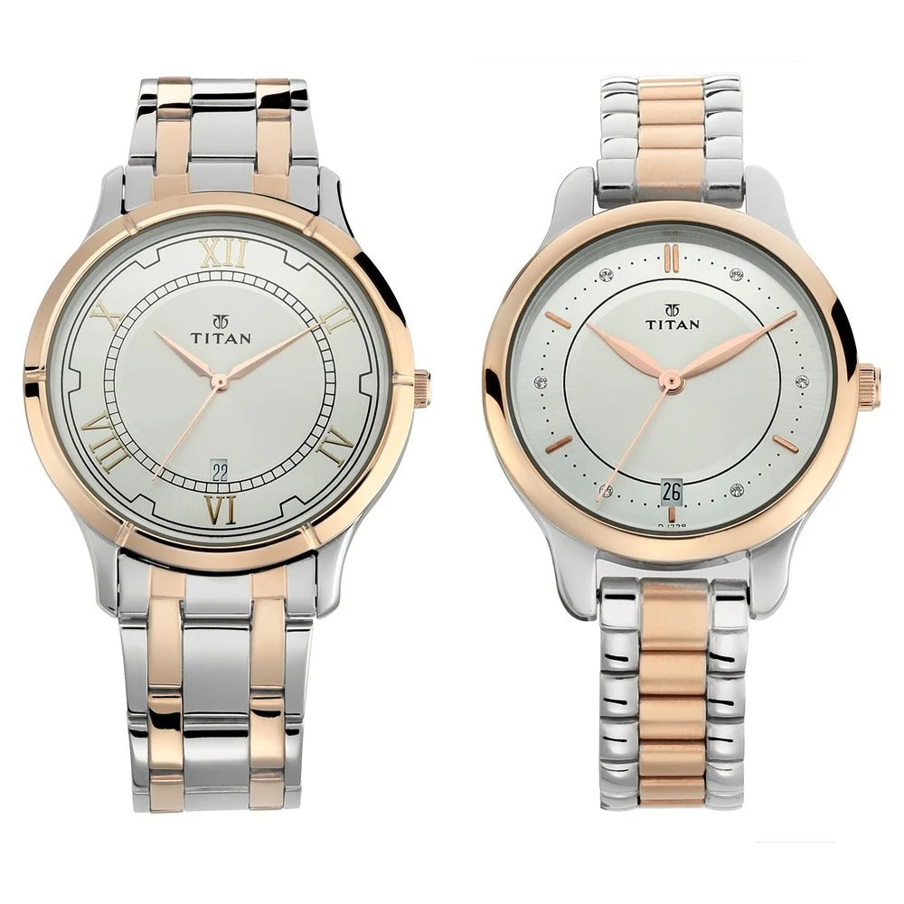 17752481KM01 Bandhan  Couple 3 Hands w/ Date Quartz Watch 40mm + 30.5mm