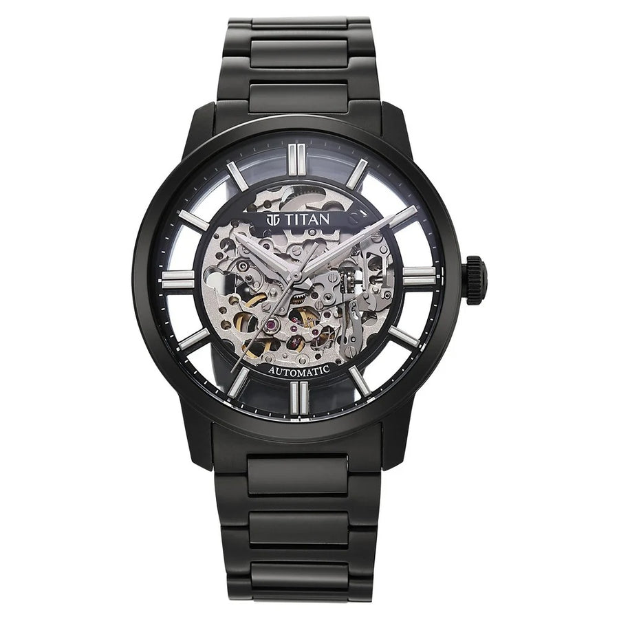Titan 90220NM01 See-Through Skeletal Men 3 Hands Automatic Watch 43mm