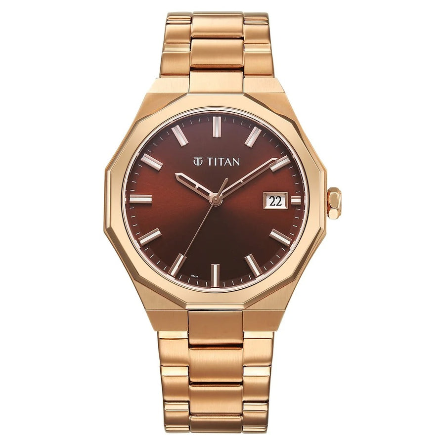 Titan 90212WM01 Regalia Dodecagon Men 3 Hands w/ Date Quartz Watch 40mm