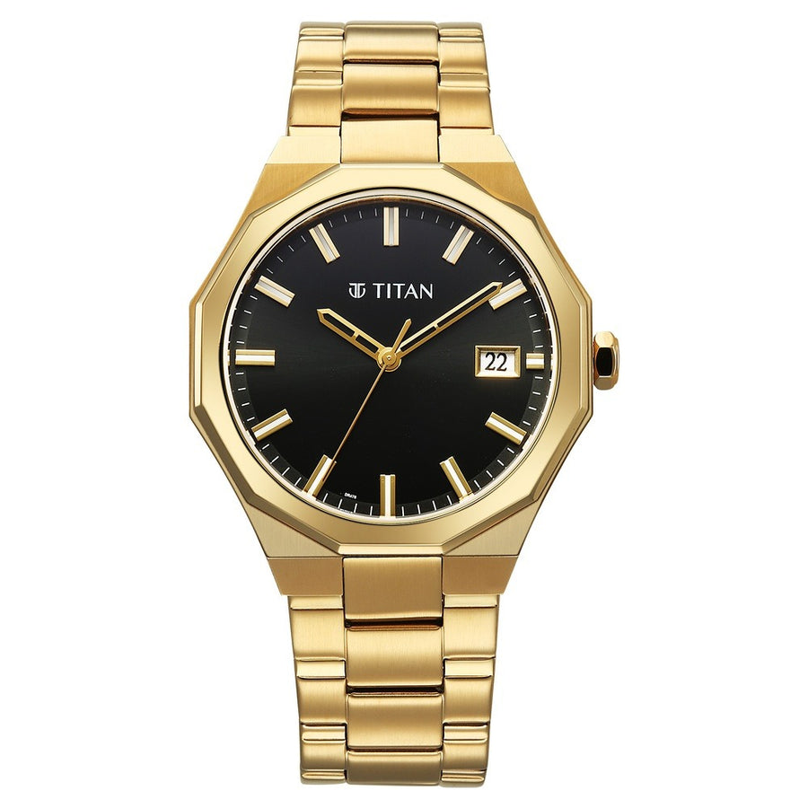 Titan 90212YM01 Regalia Dodecagon Men 3 Hands w/ Date Quartz Watch 40mm