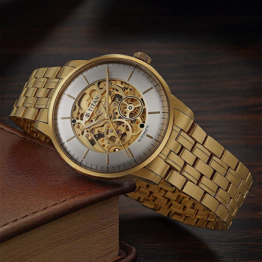 90110YM01 Skeletal Men 3 Hands Automatic Watch 44mm