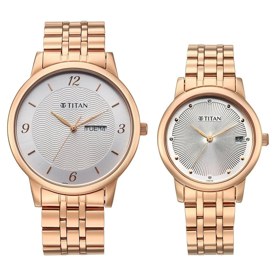 Titan 19672967WM01 Bandhan Eternal Pair Couple 3 Hands w/ Date Quartz Watch 42mm + 32.5mm