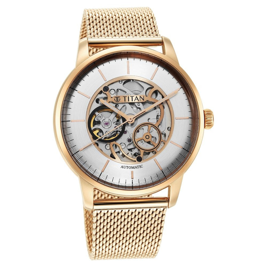 Titan 90110WM02 Skeletal Men 3 Hands Automatic Watch 44mm