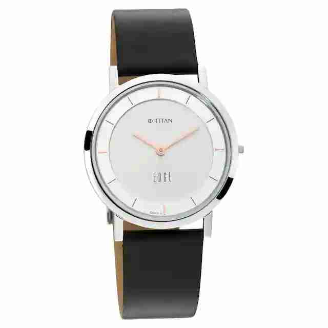 Titan 1595SL06 Edge White Dial Quartz Analog Blue Leather Strap Watch for Men 37.3mm