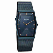 Titan 10056QM02 men's watch with blue tonneau dial, blue stainless steel strap and sapphire crystal