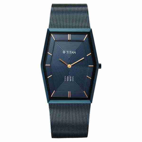 Titan 10056QM02 Edge Whimsey Blue Dial Quartz Analog Watch with Blue Stainless Steel Strap for Men 31mm