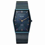 Titan 10056QM02 Edge Whimsey blue dial quartz analog watch with blue stainless steel strap for men 31mm