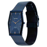 Titan 10056QM02 Edge Whimsey quartz analog watch with blue dial, tonneau case and three-piece sliding clasp