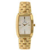 Titan 1163YM01 Regalia White Dial Quartz Analog Watch with Date and Gold Metal Strap for Men 28mm