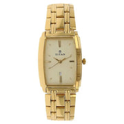 Titan 1163YM02 Quartz Analog Champagne Dial Watch with Date and Golden Stainless Steel Strap for Men 28mm