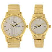 Titan 15802490YM04 Bandhan White Dial Quartz Couple Watch with Day & Date 44mm and 28mm