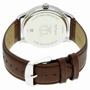 Titan 1584SL04 42mm men's analog quartz watch with brown dial and leather strap