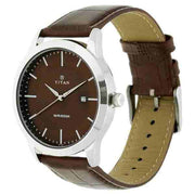 Titan 1584SL04 quartz analog watch with brown dial, date function and leather strap