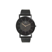 Titan 1595NL01 Edge black dial quartz analog watch with black leather strap for men 38mm