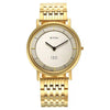 Titan 1595YM01 Edge Metal golden dial quartz analog watch with golden stainless steel strap for men 38mm