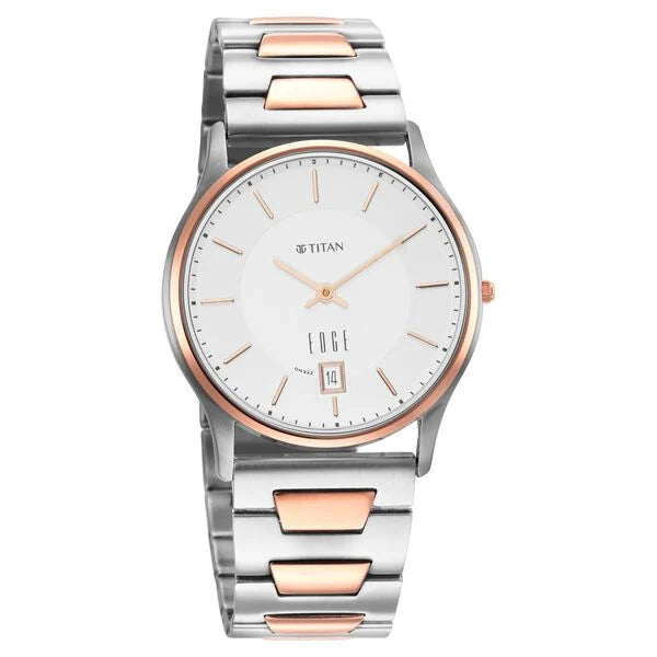 Titan 1683KM01 Edge Metal Silver Dial Quartz Analog Watch with Two-Tone Stainless Steel Strap for Men 38.5mm