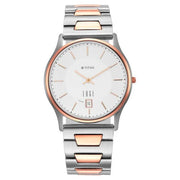 Titan 1683KM01 men's watch with silver round dial and two-tone stainless steel strap