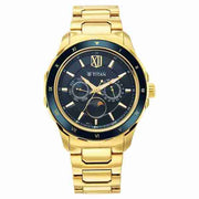 Titan 1688KM05 Regalia Premium blue dial quartz multifunction watch with stainless steel strap for men 43mm