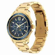 Titan 1688KM05 Regalia Premium quartz multifunction watch with blue dial and gold-toned stainless steel strap