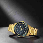 Titan 1688KM05 men's watch with blue round dial, stainless steel strap and push button clasp