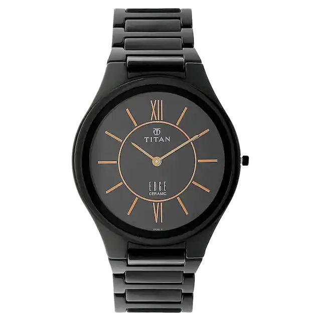 Titan 1696NC01 Edge Ceramic Black Dial Quartz Analog Ceramic Strap Watch for Men 40.5mm