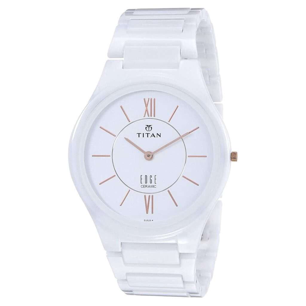 Titan 1696QC04 Edge Ceramic Arctic White Quartz Analog Watch for Men 40mm