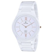 Titan 1696QC04 Edge Ceramic Arctic White Quartz Analog Watch for Men 40mm