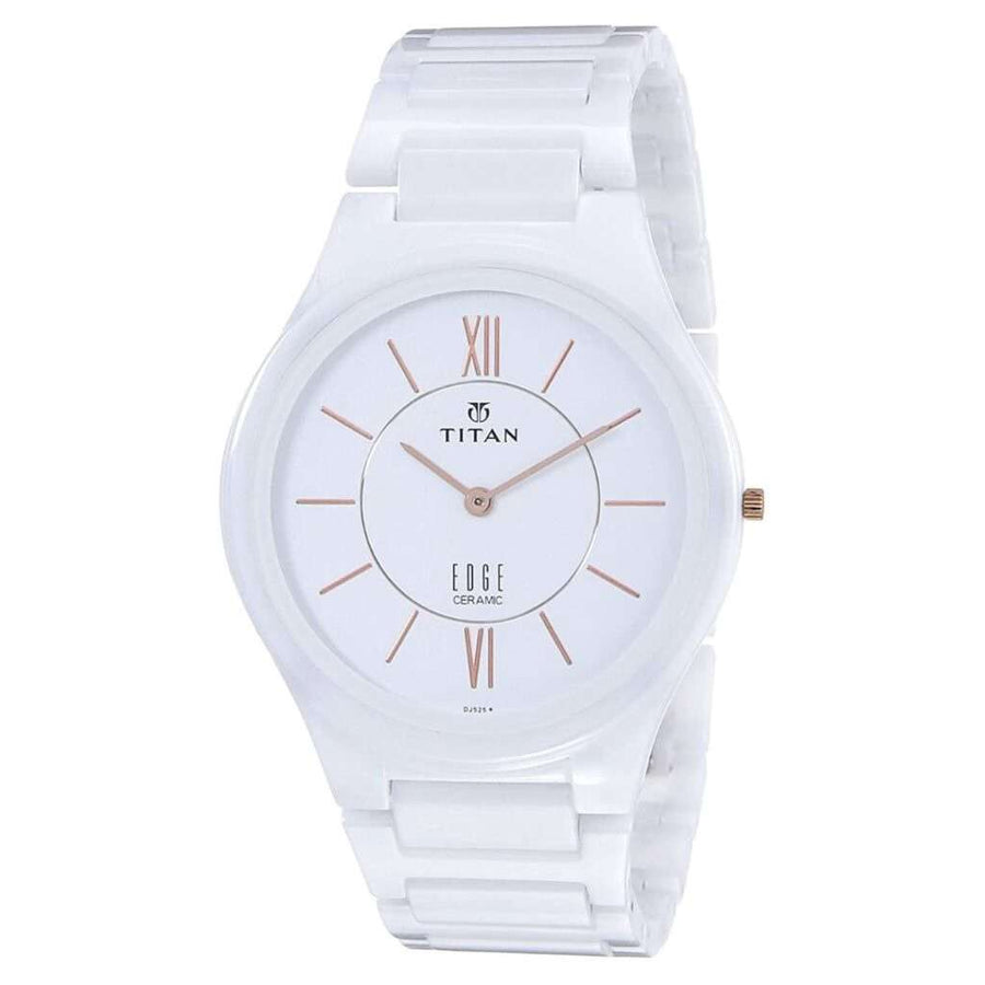 Titan 1696QC04 Edge Ceramic Arctic White Quartz Analog Watch for Men 40mm