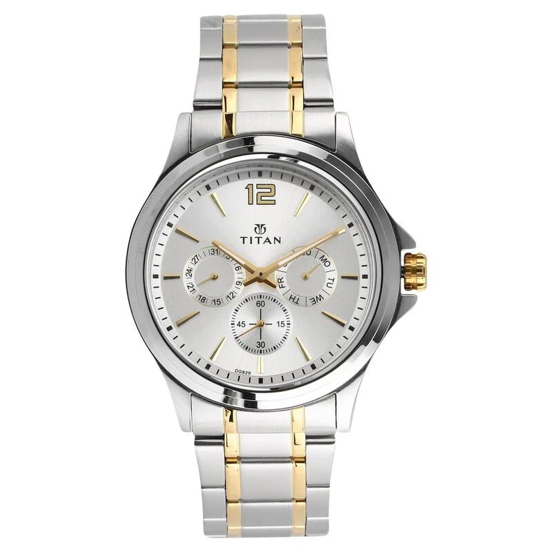 Titan 1698BM01 Workwear Silver Dial Quartz Multifunction Stainless Steel Watch for Men 44.5mm